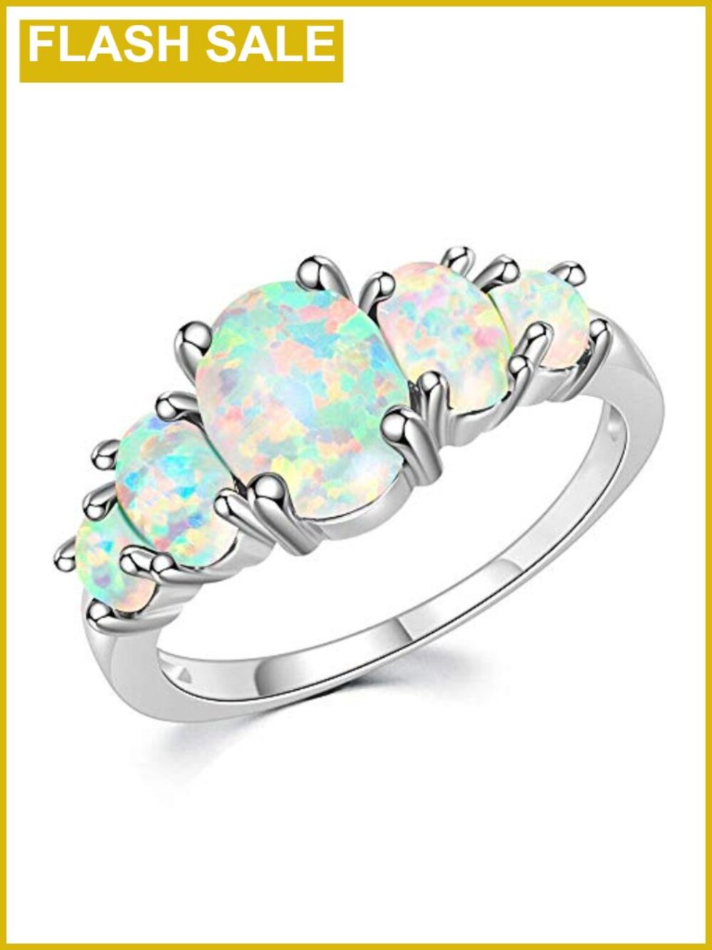Sterling Silver Gold Plated Created White Fire Opal Ring Band Jewelry Gift